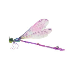 Hand drawn watercolor illustration of purple dragonfly isolated on white background.