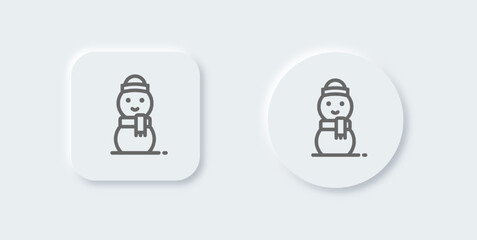 Snowman line icon in neomorphic design style. Winter holiday signs vector illustration.