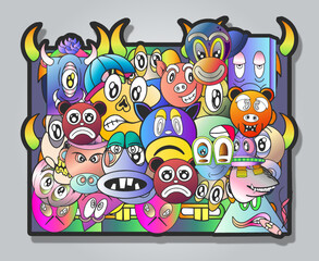 Doodle cute monster background illustration