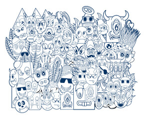 Vector illustration of doodle cute monster background