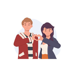 Cute couple doing love heart hands gesture. Vector illustration