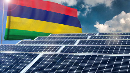 Solar panel, photovoltaic, alternative electricity source - concept of sustainable resources renewable energy Green energy sustainability power flag wave sunset