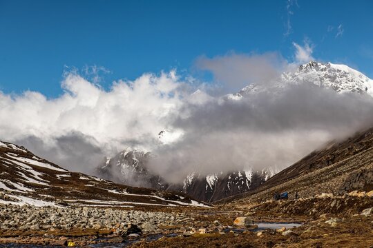 Scenic view of Zero Point (Yume Samdong) in clouds in Sikkim, India