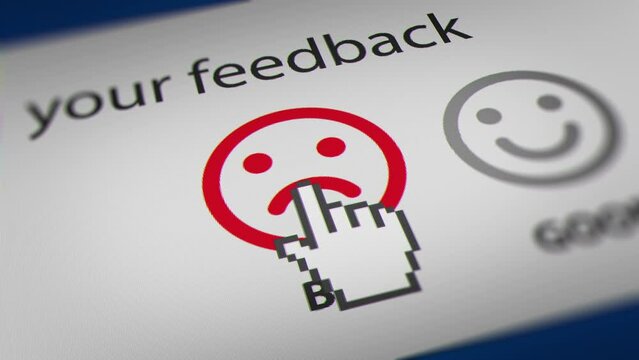 Mouse Cursor Clicking Dissatisfied Button (Negative Feedback) on Feedback Survey. All data on the Footage are Fictional, Created Especially for This Concept
