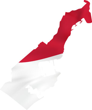 Monaco map with waving flag.