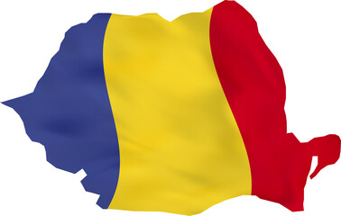 Romania map with waving flag.