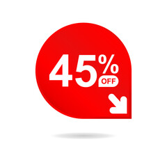 Special offer sale red tag. Discount offer price tag, retail promotion campaign symbol, sale promo marketing, 45% discount sticker, shopping day promotional offer. 45 percent off, vector eps10
