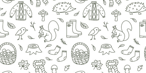 Forest doodle seamless pattern