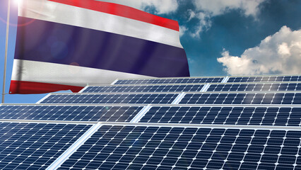 Solar panel, photovoltaic, alternative electricity source - concept of sustainable resources renewable energy Green energy sustainability power flag wave sunset