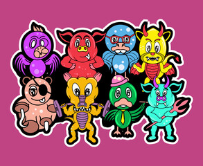 Vector illustration of cute doodle sticker animal background