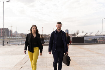 Walking all together in front of their company