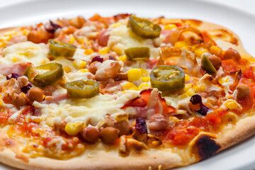 still life of homemade spicy pizza