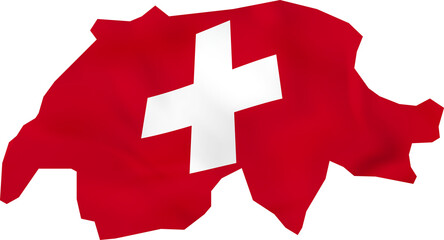 Switzerland map with waving flag.