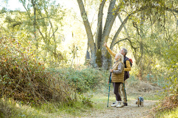 Mature couple during a trekking in the forest
