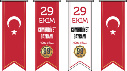 29 October Republic Day Turkey and the National Day in Turkey. Turkish text on red flag. (29 Ekim Cumhuriyet Bayrami Kutlu Olsun.)  swallow flag. kırlangıç bayrak