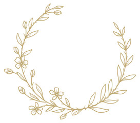 Hand drawn line floral frame. Elegant vintage wreath. logo template. Botanical decoration elements for label, branding business identity, wedding invitation, greeting card