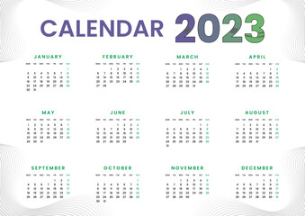 New year 2023 modern calendar template week starts monday. English vector calendar layout