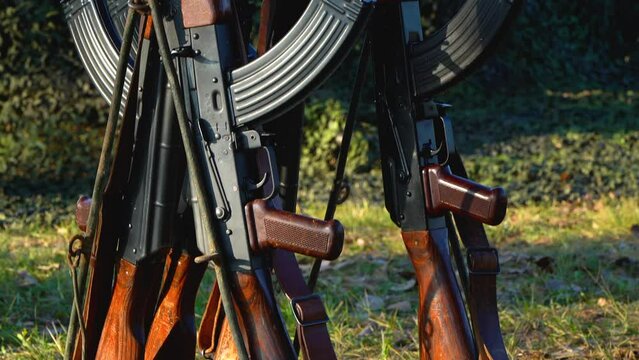 Kalasnikov ak 47. machine gun detail. video made in October 2022 in Podari, Romania.