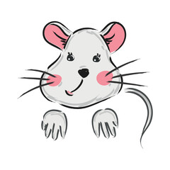 Cute vector print with grey little mouse