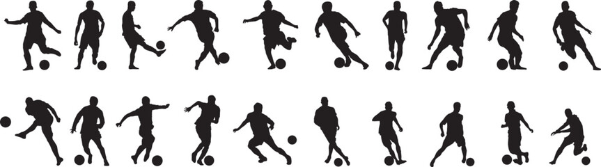 silhouette of people playing football soccer