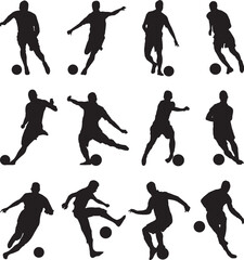 silhouette of people playing football soccer