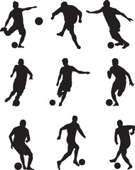 silhouette of people playing football soccer