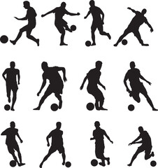 silhouette of people playing football soccer