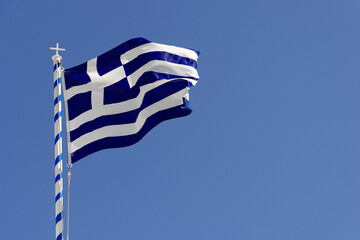 Griechische Flagge, Thira, Santorin, Kykladen, Griechenland, Europa