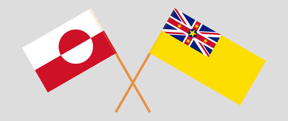 Crossed flags of Greenland and Niue. Official colors. Correct proportion