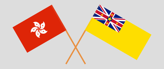 Crossed flags of Hong Kong and Niue. Official colors. Correct proportion