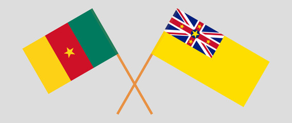 Crossed flags of Cameroon and Niue. Official colors. Correct proportion