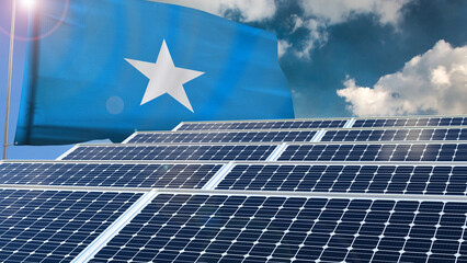 Solar panel, photovoltaic, alternative electricity source - concept of sustainable resources renewable energy Green energy sustainability power flag wave sunset