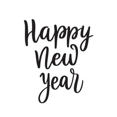 Happy New Year - Christmas typography, handwriting lettering. Holidays greeting card. Xmas text calligraphy style. Christmas festive design element. Isolated white background. Happy New Year season