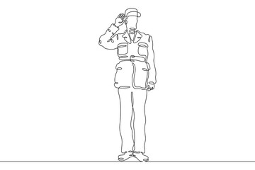 Fototapeta na wymiar One continuous line. Historical character. French military general. French President Charles de Gaulle. Military in dress uniform.One continuous line on a white background.