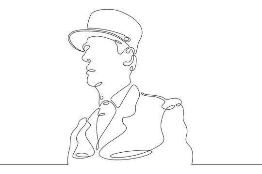 recommend clip art: One continuous line. Historical character. French military general. French President Charles de Gaulle. Military in dress uniform.One continuous line on a white background.