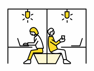 シェアオフィス、コワーキングスペースのイメージイラスト　