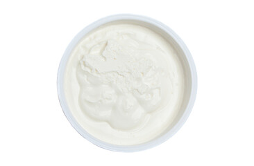 Cottage cheese top view isolated on white