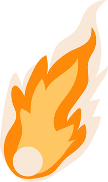 Fire, orange flame in abstract style on white background. Flat fire modern cartoon vector Illustration
