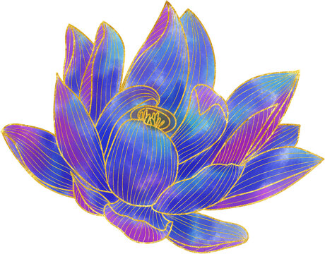 blue purple lotus flower with gold outline clip art preview
