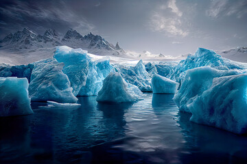 Melting icebergs and glaciers in antarctica as climate change concept - obrazy, fototapety, plakaty