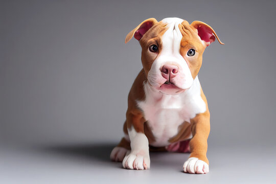 Picture of cute baby pitbull puppy dog in studio