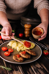 grandma cooked cutlets with mashed potatoes