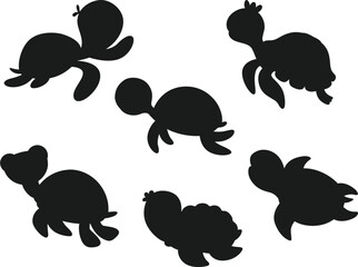 Turtle collections isolated vector Silhouettes