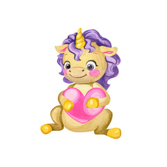 Unicorn watercolor illustration. pictures for birthday and holiday decorations.