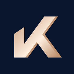 Letter K logo.Uppercase alphabet initial.Lettering sign isolated on dark fund.Decorative style brand identity.Elegant, beauty, spa, deco design metallic bold font monogram.