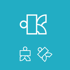 Letter K logo monogram signature icon.Abstract alphabet initial isolated on blue fund.Lettering sign.Modern design, minimalist, web, tech style character outline.Geometric typography.