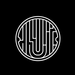Letter U monogram logo signature icon.Abstract maze, labyrinth alphabet initial isolated on dark fund.Lettering sign.Modern design, web, tech style character.Geometric typography.
