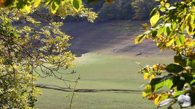 the german edersee lake with very low water 4k 30fps video