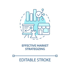 Obraz premium Effective market strategizing turquoise concept icon. Development business strategy abstract idea thin line illustration. Isolated outline drawing. Editable stroke. Arial, Myriad Pro-Bold fonts used