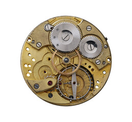 Detail of the clockwork mechanism on transparent background - 539967983